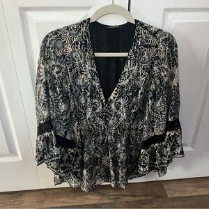 Kobi Halperin Black and White Patterned Blouse